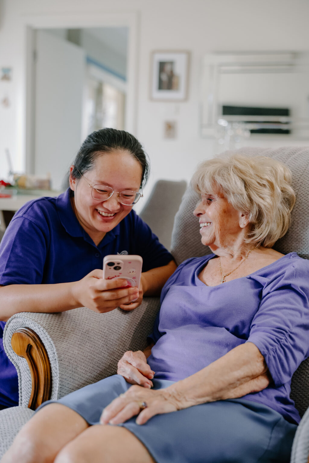 Taking Care Mobile Massage Female Therapist with Senior Elderly Client in Melbourne Brisbane Sydney